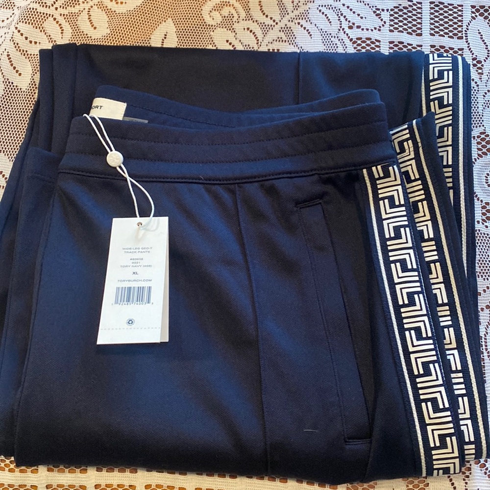 Tory Burch wide leg Geo-T Track Pants. Size xl
